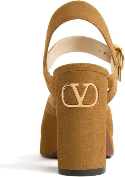 Valentino Garavani Beige Suède Blokhak Sandalen