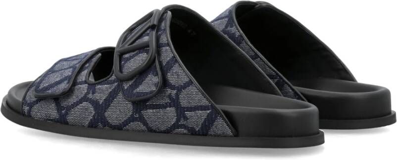 Valentino Garavani Blauw zwarte gesloten schoenen met VLogo trim Multicolor Heren