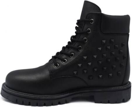 Valentino Garavani Zwarte Studded Leren Rangers Zwart Heren