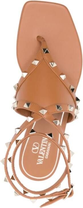 Valentino Garavani Bruin Leren Sandalen met Metalen Studs Brown Dames