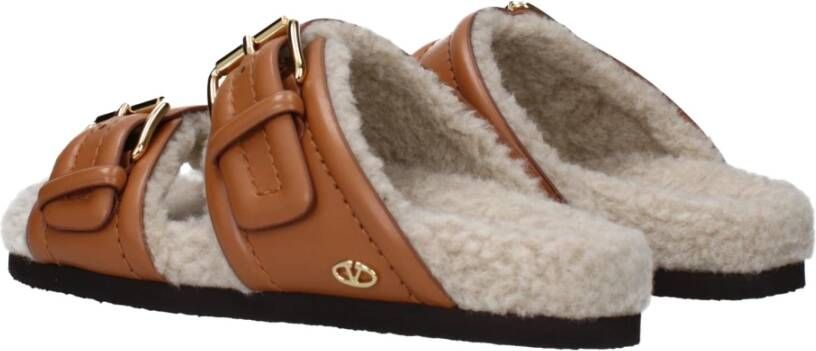Valentino Garavani Bruin leren slippers sandalen
