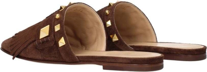Valentino Garavani Bruin leren slippers sandalen met franjes