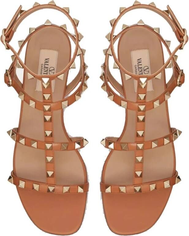 Valentino Garavani Bruine Leren Platte Sandalen