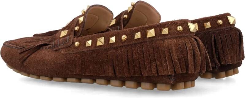 Valentino Garavani Donkerbruine Suède Franje Loafers