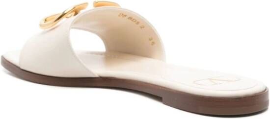 Valentino Garavani Ivory Leather Square Toe Slippers