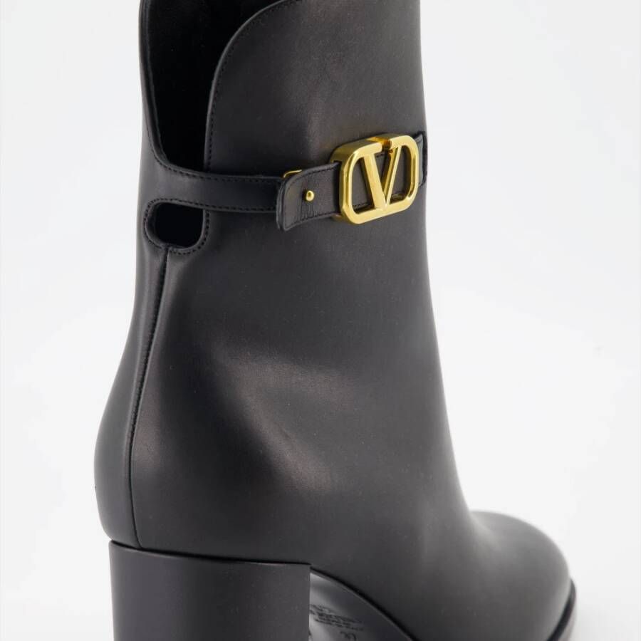 Valentino Garavani Leren VLogo Enkellaarsjes Black Dames