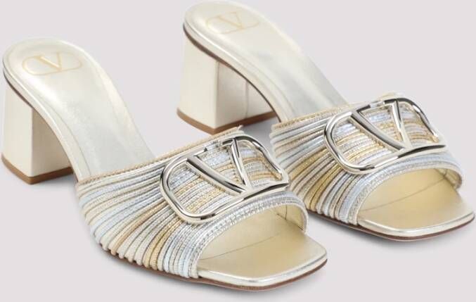 Valentino Garavani Metallic Leren Slippers Elegante Hakken