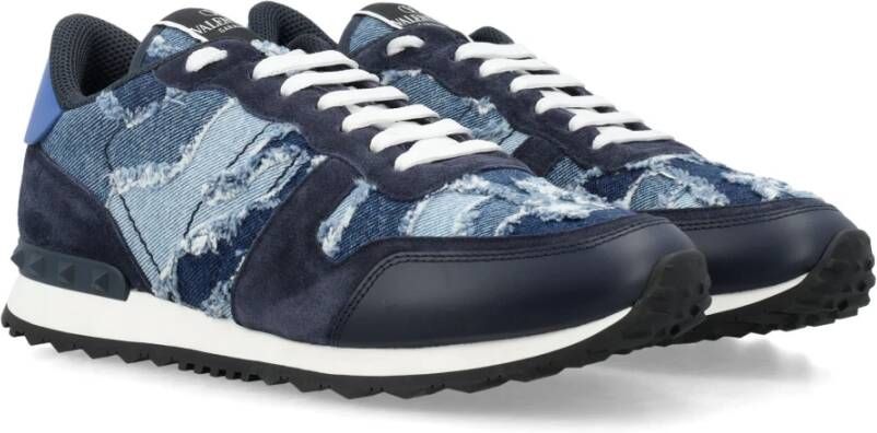 Valentino Garavani Camouflage Denim Rock Runner Sneakers Blue Heren