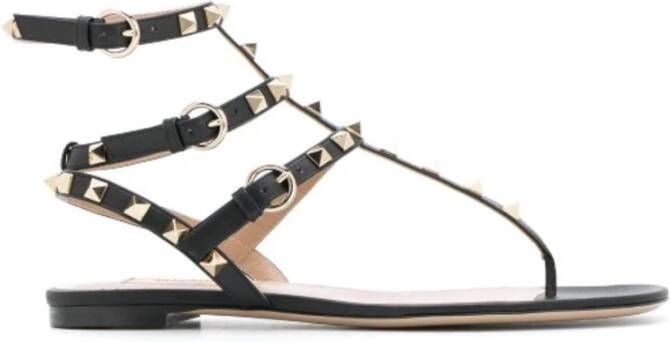 Valentino Garavani Rockstud Flat Flip-flop Sandals Zwart Dames