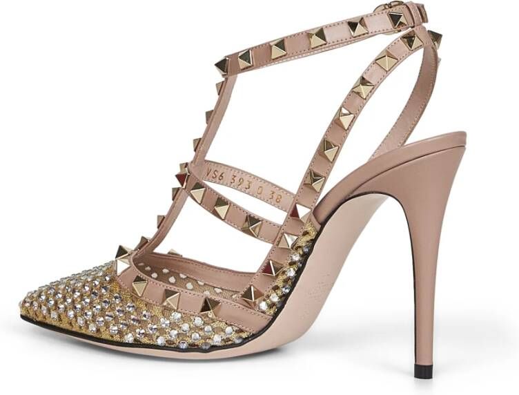 Valentino Garavani Leren Rockstud slingback pumps met mesh en strass