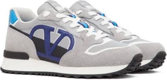 Valentino Garavani Trendy Twee-Tone Lint Leren Sneakers Grijs Heren