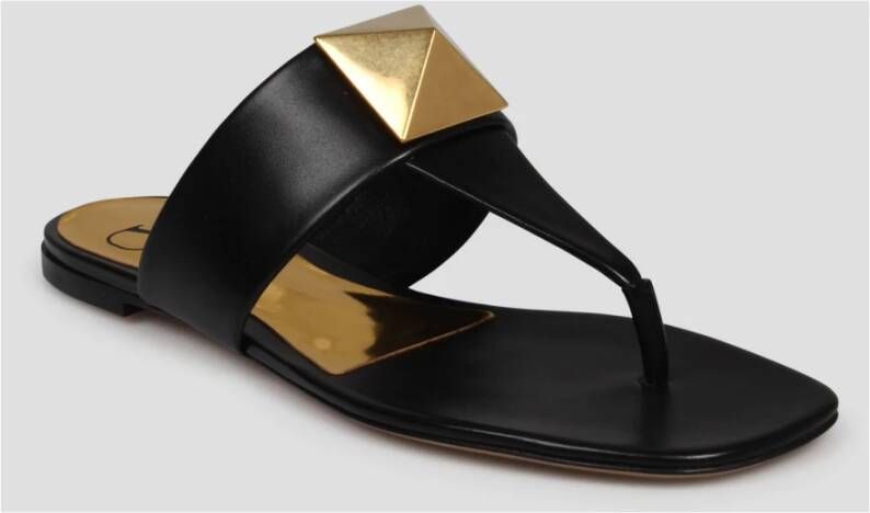 Valentino Garavani Studded Leather Flat Thong Sandal Black Dames