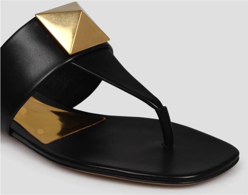 Valentino Garavani Studded Leather Flat Thong Sandal Black Dames
