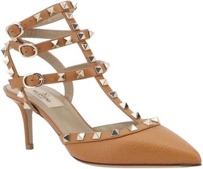 Valentino Garavani Studded Tan Leren Hakken Brown Dames