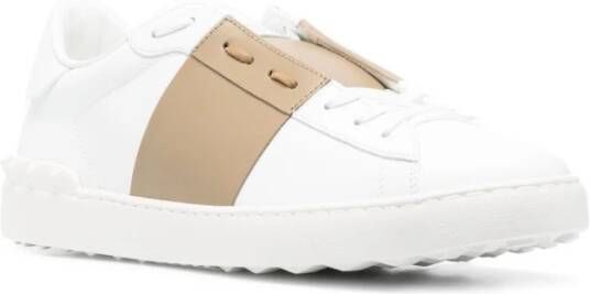 Valentino Garavani Witte leren lage sneakers met beige zijstrepen White Heren