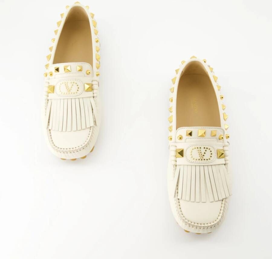 Valentino Garavani Witte leren mocassins met franjes