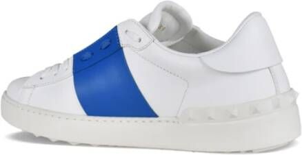 Valentino Garavani Witte Leren Open Sneakers met Blauwe Streep White Heren