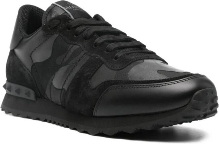 Valentino Garavani Zwarte Camouflage Print Sneakers Rockstud Hiel