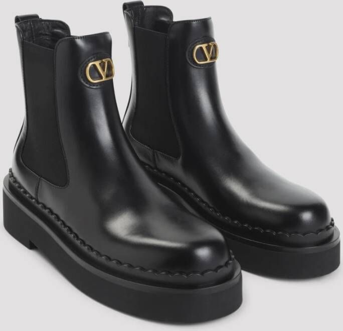Valentino Garavani Zwarte Enkellaarsjes Verhoog Stijl Chic