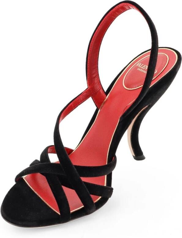 Valentino Garavani Zwarte Fluweel Strappy Hakken Sandalen