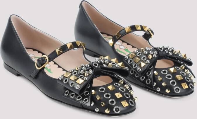 Valentino Garavani Zwarte Leren Ballerina's Elegante Studs