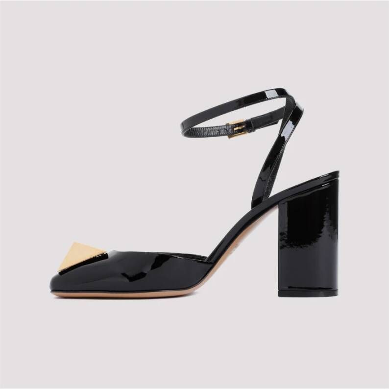 Valentino Garavani Zwarte Leren Enkelband Sandalen Black Dames