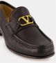 Valentino Garavani Zwarte leren loafers met messing logo - Thumbnail 2
