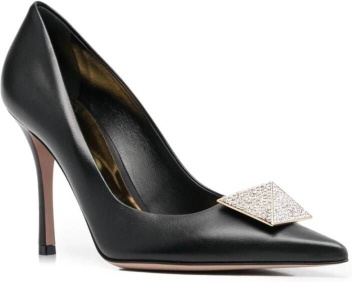 Valentino Garavani Zwarte leren Romeinse studhakken Black Dames