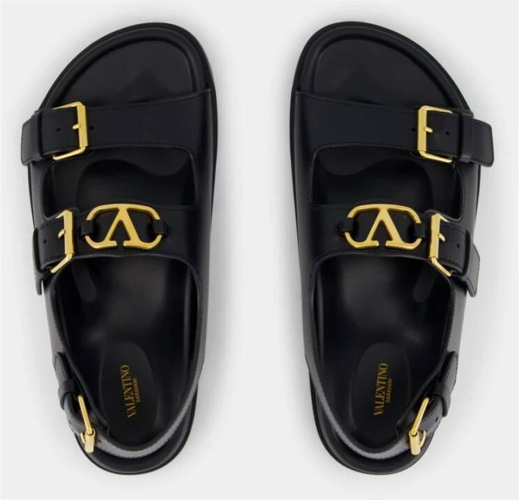 Valentino Garavani Zwarte Leren Sandalen met VLogo-Gespen