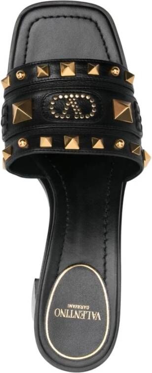 Valentino Garavani Zwarte Leren Sandalen Middelhoge Hak