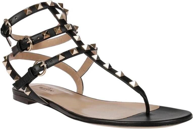 Valentino Garavani Zwarte Leren Sandalen Ss22 Black Dames