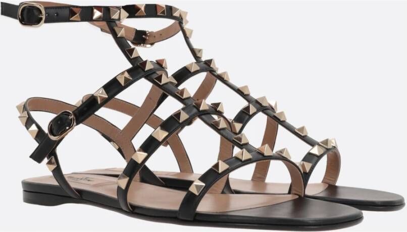 Valentino Garavani Zwarte Leren Studs Sandalen Black Dames