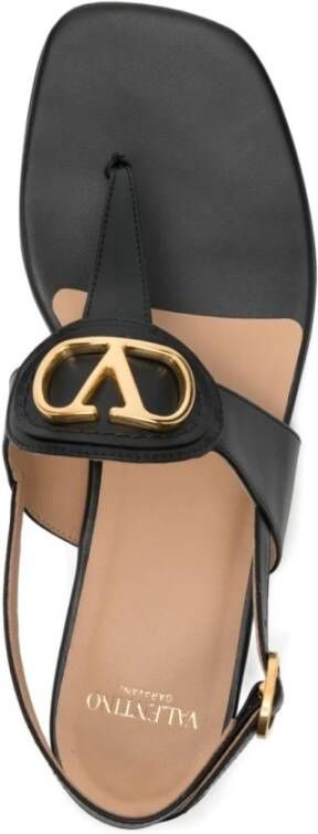 Valentino Garavani Zwarte leren teenslippers
