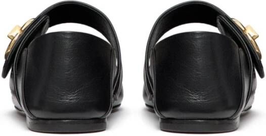 Valentino Garavani Zwarte platte schoenen lamsvacht vierkante neus Black Dames