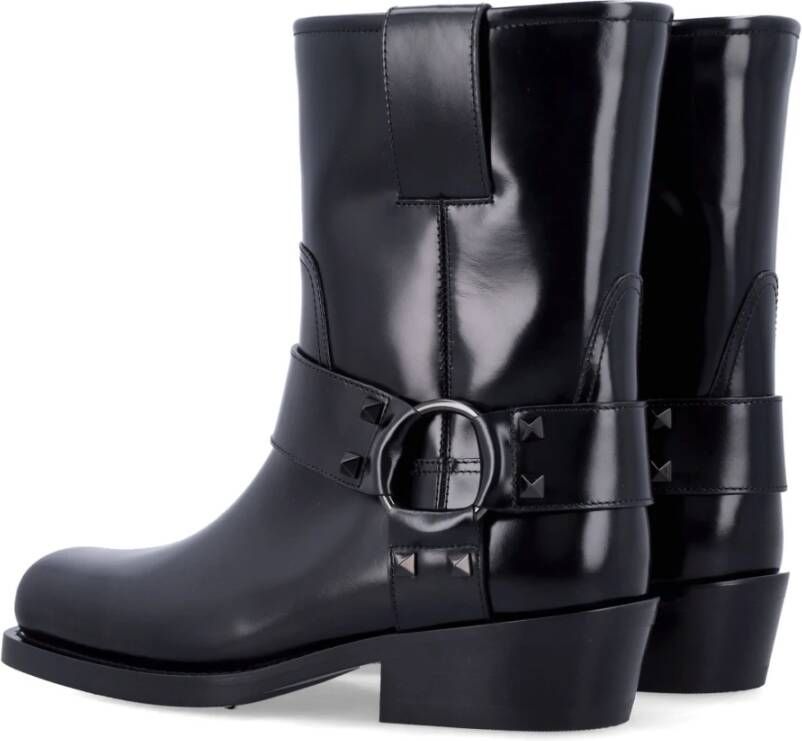 Valentino Garavani Zwarte Rockstud Leren Biker Enkellaarzen