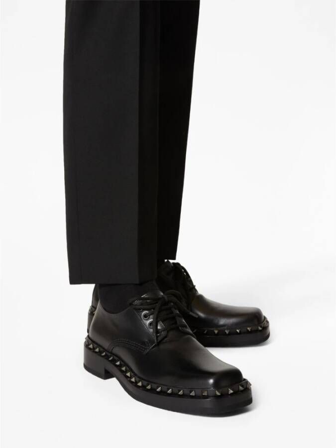 Valentino Garavani Zwarte Rockstud Leren Derby Schoenen Black Heren