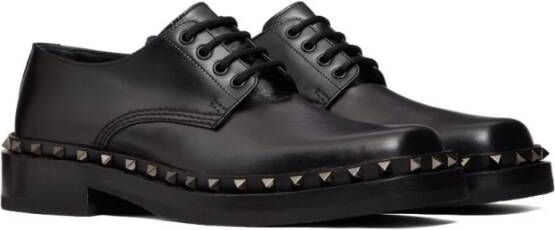 Valentino Garavani Zwarte Rockstud Leren Derby Schoenen Black Heren