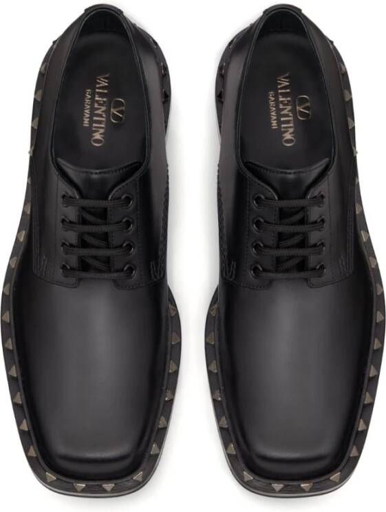 Valentino Garavani Zwarte Rockstud Leren Derby Schoenen Black Heren