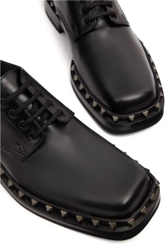 Valentino Garavani Zwarte Rockstud Leren Derby Schoenen Black Heren