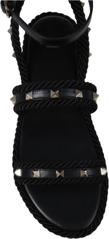 Valentino Garavani Zwarte Rockstud Platte Sandalen