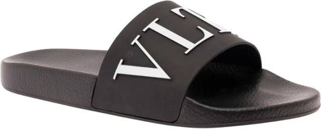 Valentino Garavani Zwarte Ronde Neus Slides Sandalen Black Heren