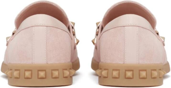 Valentino Roze Suède Loafers met Rockstud Details Pink Dames