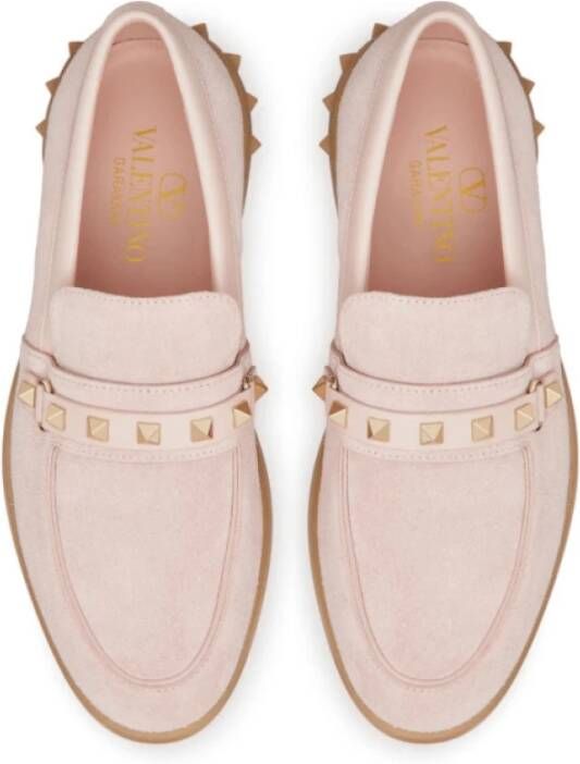 Valentino Roze Suède Loafers met Rockstud Details Pink Dames