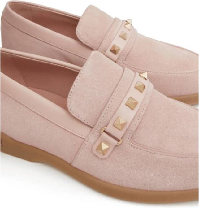 Valentino Roze Suède Loafers met Rockstud Details Pink Dames