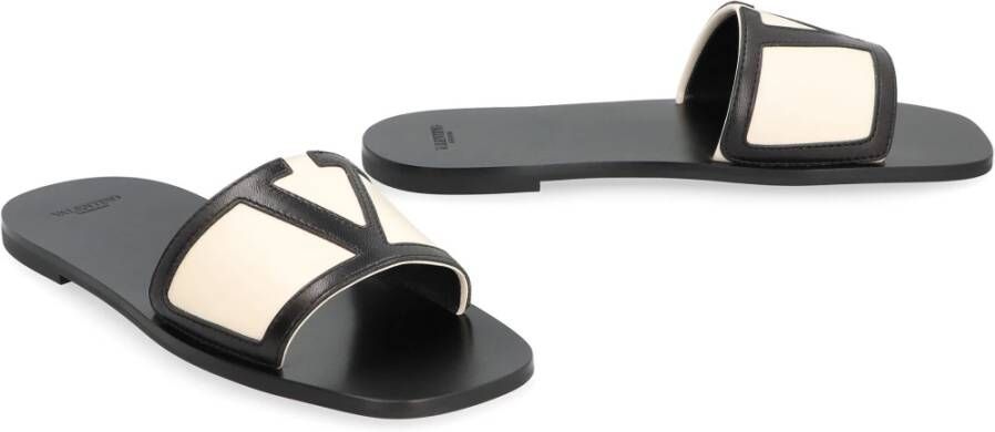 Valentino Superstar Leren Slides Vierkante Neuslijn Black Dames