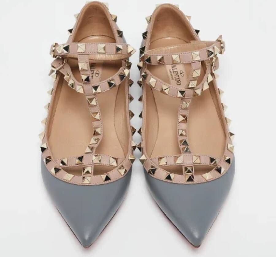 Valentino Vintage Pre-owned Leather flats Gray Dames