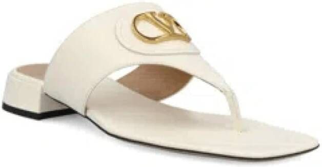Valentino Witte Leren Logo Patch Sandalen