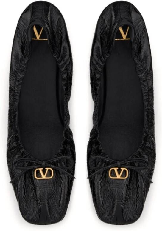 Valentino Zwarte Gerimpelde Ballerina Schoenen met VLogo Black Dames