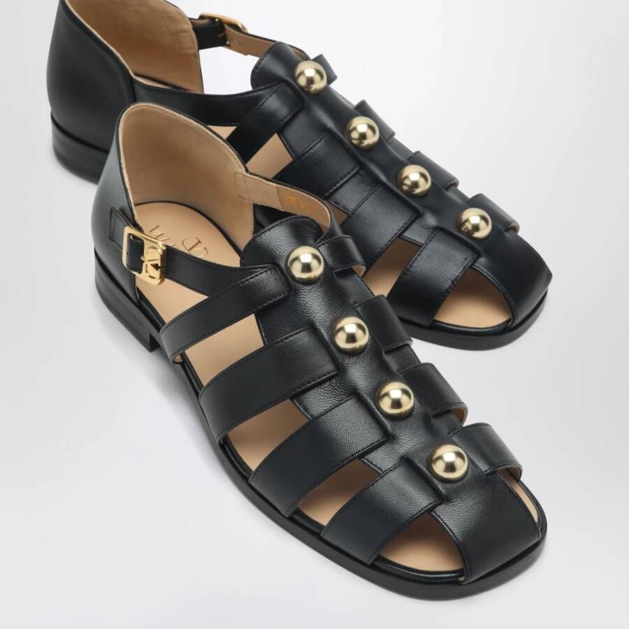 Valentino Zwarte Studshield Lage Sandalen