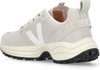 Veja Grijze Leren Sneakers Ronde Neus Vetersluiting Gray Dames